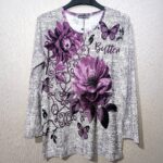 بلوز زنانه نخی آستین بلند یقه گرد مناسب استفاده روزمره